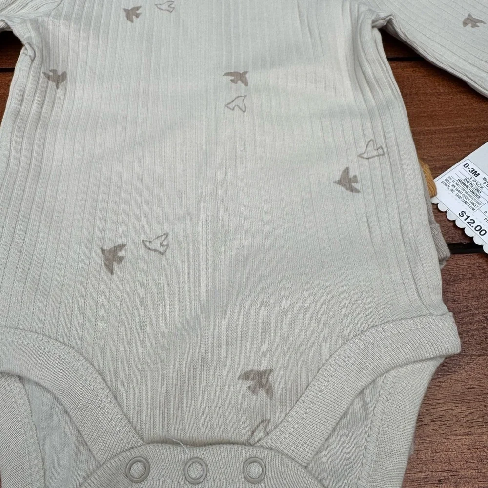 Cloud Island Cream, Tan, and Yellow Baby Bodysuit Trio Size 0-3 Months, NWT